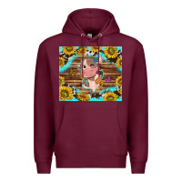 Burgundy western cute cow with sunflower Premium Hoodie - NancyCooperArtShop