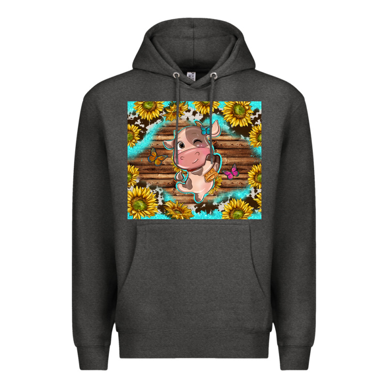 Western Cute Cow With Sunflower Premium Hoodie by NancyCooperArtShop | Teevron