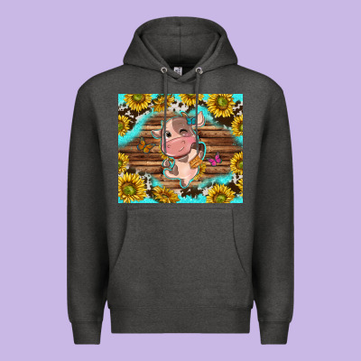 Western Cute Cow With Sunflower Premium Hoodie Designed By Nancycooperartshop
