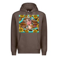 Coffee western cute cow with sunflower Premium Hoodie - NancyCooperArtShop