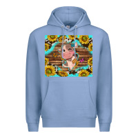 Colony Blue western cute cow with sunflower Premium Hoodie - NancyCooperArtShop