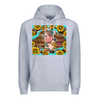 Heather Grey western cute cow with sunflower Premium Hoodie - NancyCooperArtShop