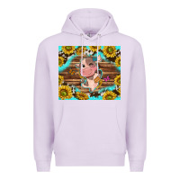 Lilac western cute cow with sunflower Premium Hoodie - NancyCooperArtShop