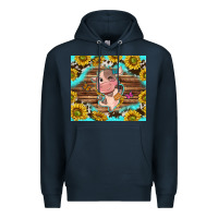 Navy western cute cow with sunflower Premium Hoodie - NancyCooperArtShop
