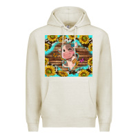 Oatmeal Heather western cute cow with sunflower Premium Hoodie - NancyCooperArtShop
