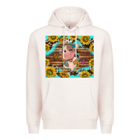 Pale Pink western cute cow with sunflower Premium Hoodie - NancyCooperArtShop