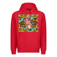 Red western cute cow with sunflower Premium Hoodie - NancyCooperArtShop