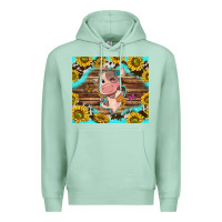 Seafoam western cute cow with sunflower Premium Hoodie - NancyCooperArtShop