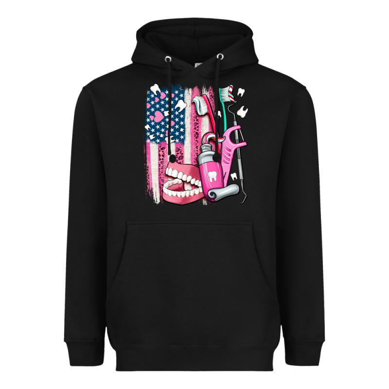 American Flag And Dental Elements With Teeth Heavyweight Hoodie by AdoDesignShop | Teevron