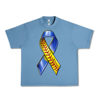 Pebble Blue down syndrome ribbon softball Urban Heavy Tee - texasbilliewilder