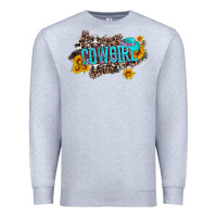 Heather Grey western cowgirl and sunflower with hat and cowhide leopard Premium Sweatshirt - Artiststas