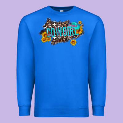 Western Cowgirl And Sunflower With Hat And Cowhide Leopard Premium Sweatshirt Designed By Artiststas