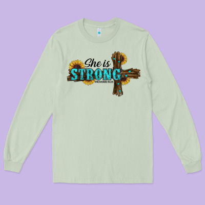 She İs Strong Western Cross Long Sleeve Tee Designed By Ranaportraitstore