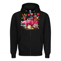 Black valentine's day truck farm animals Zipper Hoodie - FaDigitalArtStudio