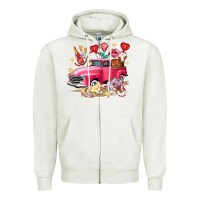 Oatmeal Heather valentine's day truck farm animals Zipper Hoodie - FaDigitalArtStudio