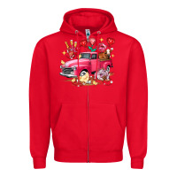 Red valentine's day truck farm animals Zipper Hoodie - FaDigitalArtStudio