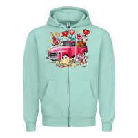 Seafoam valentine's day truck farm animals Zipper Hoodie - FaDigitalArtStudio