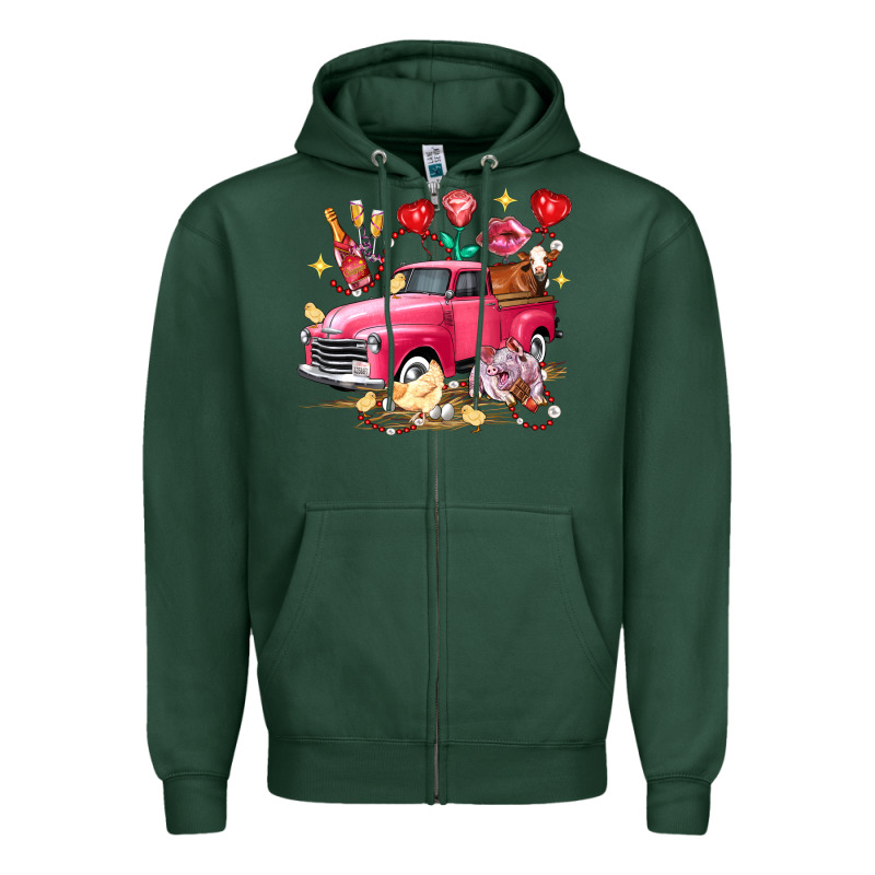 Valentine's Day Truck Farm Animals Zipper Hoodie by FaDigitalArtStudio | Teevron