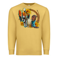 Antique Gold western cactus bullskull and boots with sunflowers and serape leopard Premium Sweatshirt - Artiststas