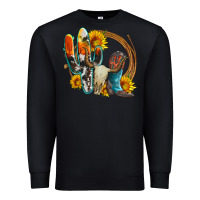 Black western cactus bullskull and boots with sunflowers and serape leopard Premium Sweatshirt - Artiststas