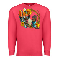 Cardinal western cactus bullskull and boots with sunflowers and serape leopard Premium Sweatshirt - Artiststas