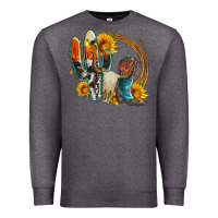 Charcoal Heather western cactus bullskull and boots with sunflowers and serape leopard Premium Sweatshirt - Artiststas