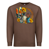 Chestnut western cactus bullskull and boots with sunflowers and serape leopard Premium Sweatshirt - Artiststas