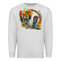 Dove Grey western cactus bullskull and boots with sunflowers and serape leopard Premium Sweatshirt - Artiststas