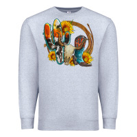 Heather Grey western cactus bullskull and boots with sunflowers and serape leopard Premium Sweatshirt - Artiststas