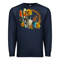 Navy western cactus bullskull and boots with sunflowers and serape leopard Premium Sweatshirt - Artiststas