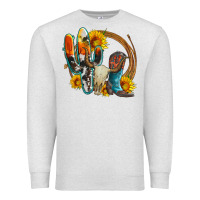 Oatmeal Heather western cactus bullskull and boots with sunflowers and serape leopard Premium Sweatshirt - Artiststas