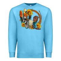 Ocean Blue western cactus bullskull and boots with sunflowers and serape leopard Premium Sweatshirt - Artiststas