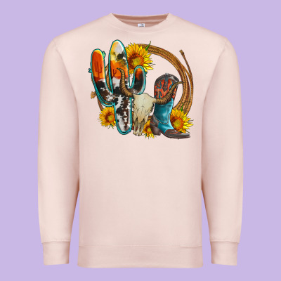 Western Cactus Bullskull And Boots With Sunflowers And Serape Leopard Premium Sweatshirt Designed By Artiststas