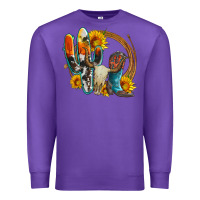 Purple western cactus bullskull and boots with sunflowers and serape leopard Premium Sweatshirt - Artiststas