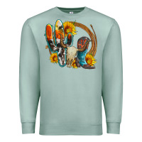 Seafoam western cactus bullskull and boots with sunflowers and serape leopard Premium Sweatshirt - Artiststas