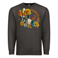Smoke western cactus bullskull and boots with sunflowers and serape leopard Premium Sweatshirt - Artiststas