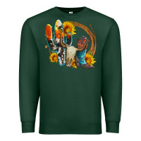 Sports Green western cactus bullskull and boots with sunflowers and serape leopard Premium Sweatshirt - Artiststas
