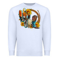 White western cactus bullskull and boots with sunflowers and serape leopard Premium Sweatshirt - Artiststas