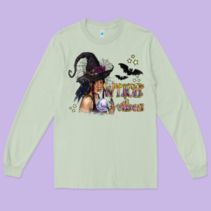 Black Witch Vibes Long Sleeve Tee Designed By Texasbilliewilder