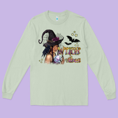 Black Witch Vibes Long Sleeve Tee Designed By Texasbilliewilder