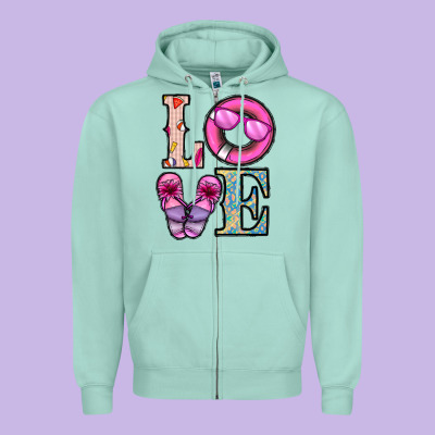 Love Summer Zipper Hoodie Designed By Cowhidedigitalart