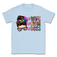 Dusty Blue wife mom boss messy bun Classic Tee - Zillion Design Studio
