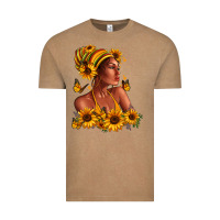 Vintage Coffee Afro American woman sunflowers Vintage Tee - RanaPortraitStore