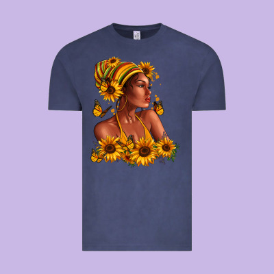 Vintage Tee Afro American woman sunflowers