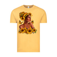 Vintage Mustard Afro American woman sunflowers Vintage Tee - RanaPortraitStore
