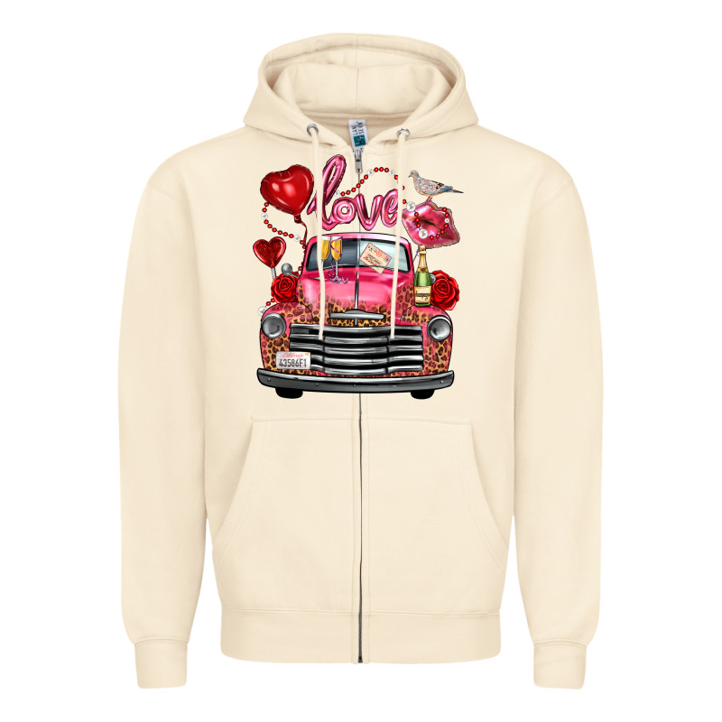Valentine's Day Truck Love Bird Letter Zipper Hoodie by FaDigitalArtStudio | Teevron