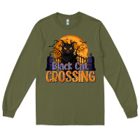 Army Green Black Cat Crossing Long Sleeve Tee - texasbilliewilder