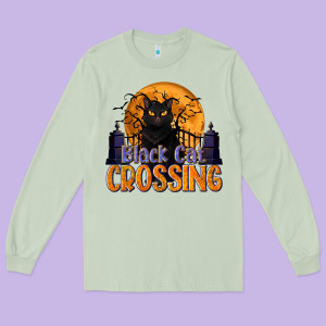 Black Cat Crossing Long Sleeve Tee Designed By Texasbilliewilder