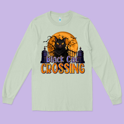 Black Cat Crossing Long Sleeve Tee Designed By Texasbilliewilder