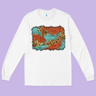 Western Leopard Tooled Leather Background Long Sleeve Tee Designed By Zillion Design Studio